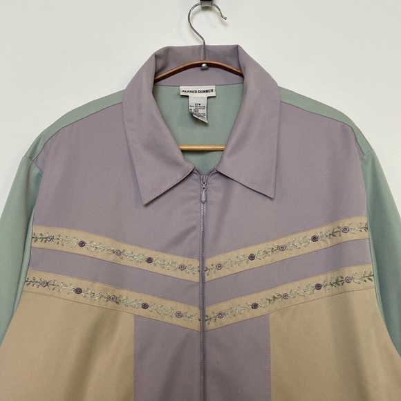 Vintage Jacket Women XL 22W Tan Pastels 90s Floral Embroidery Cottagecore Spring - Picture 3 of 16